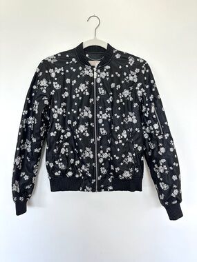 MICHAEL Michael Kors Black Floral Bomber Jacket with Silver Embroidery
